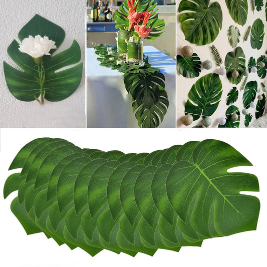 12Pcs/lot Fabric Artificial Monstera Leaves Tropical Palm Tree Leaves for Wedding Hawaiia Party Jungle Beach Theme Table Decor